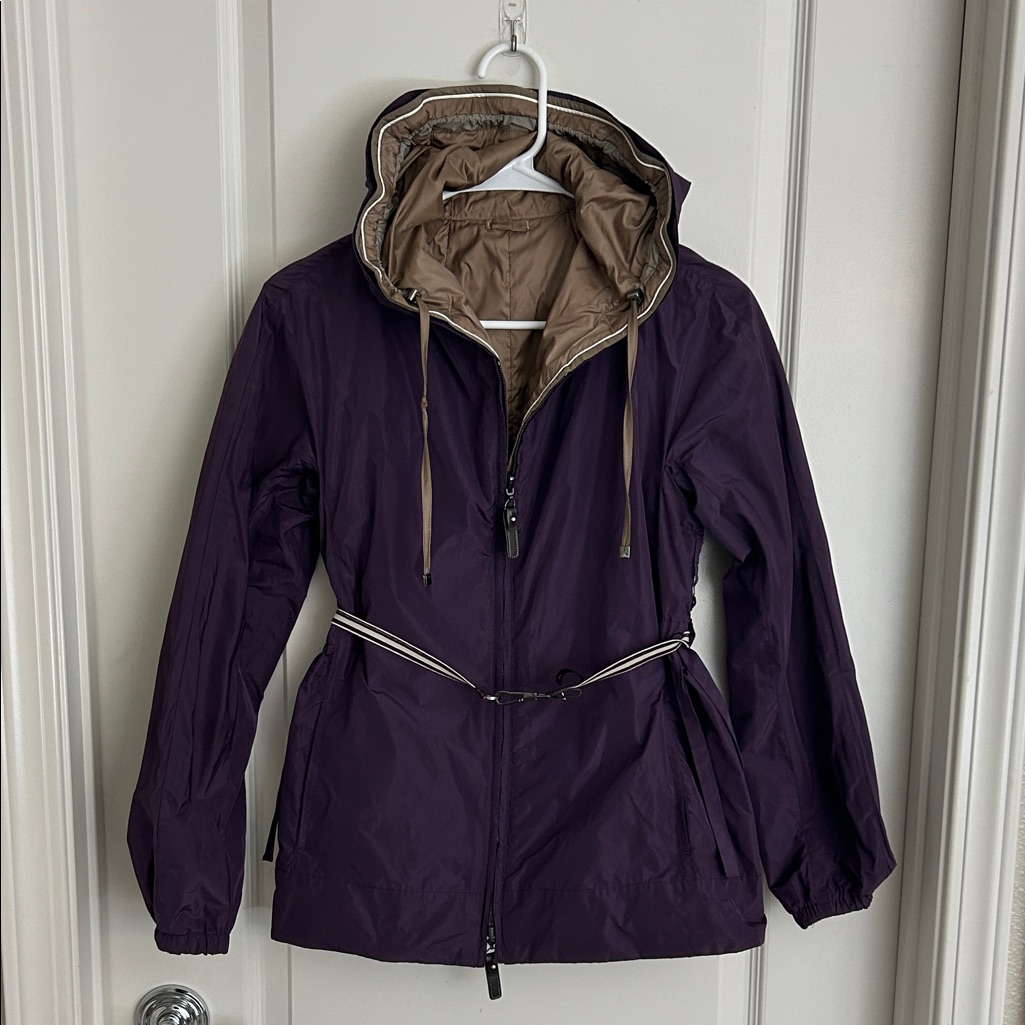 Maxmara Novera Reversible Purple Tan Hooded Rain Jacket Small 36